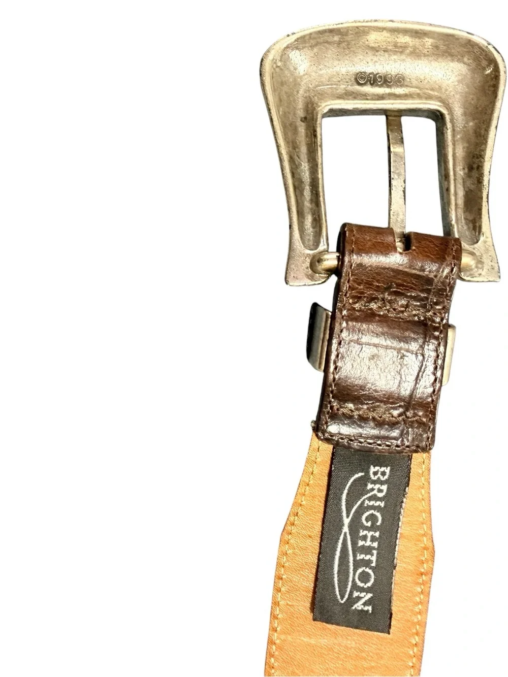 Brighton Vintage 1993 Brown Embossed Leather Western Concho Belt Made in USA M